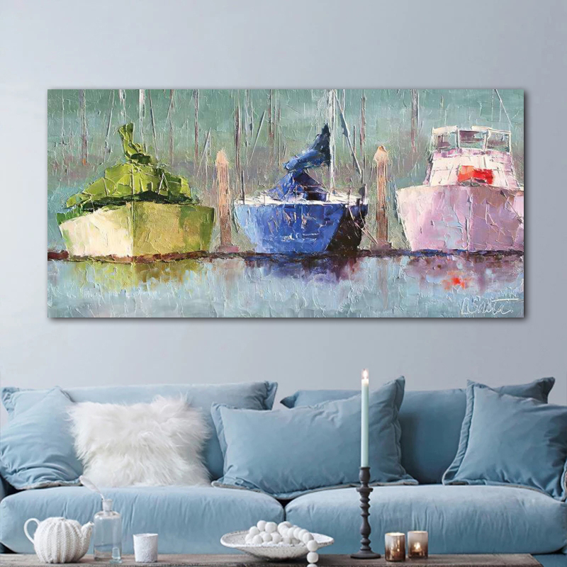 Sailboat Painting Wall Art For Living Room Boat Ship Pictures Canvas Prints Modern Home Decor Oil Painting On Canvas Quadros