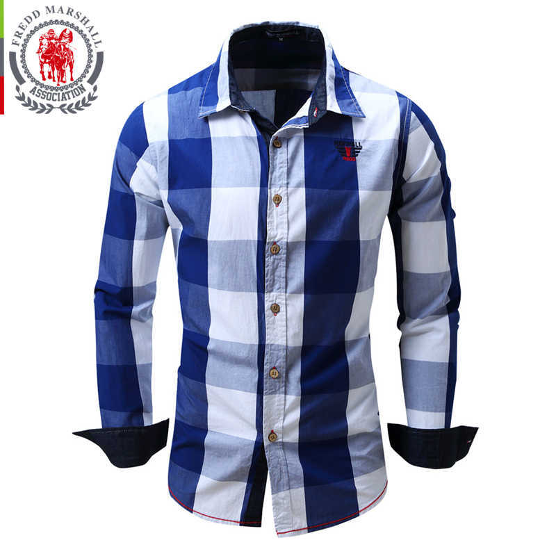 FREDD MARSHALL Plaid Shirt Men Shirts Men Dress Long Sleeves Pure Cotton Camisa Masculina Casual Mens Shirts Para Hombre FM099 210527