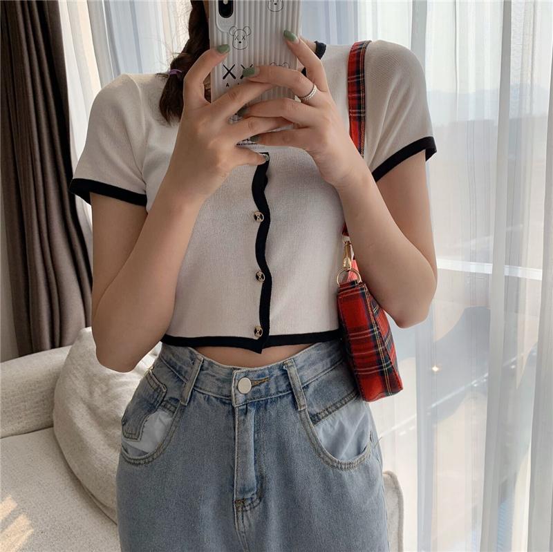 Men's Patched O-Neck Knitted Short Sleeve Cropped Slim Cardigans Lady Single-breasted Sweater Crop Tops For, White
Men's Patched O-Neck Knitted Short Sleeve Cropped Slim Cardigans Lady Single-breasted Sweater Crop Tops For, White