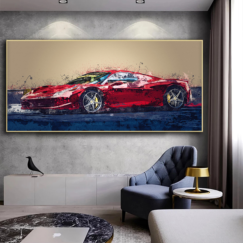 Red Sports Car Posters and Prints Abstract Painting on Canvas Graffiti Street Art Wall Art Pictures for Living Room Home Decor