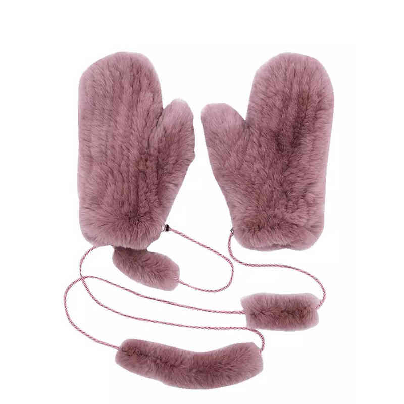 Women's Winter Real Rex Rabbit Fur Gloves Warm Thick Ladies Mittens Elastic Girls Ski Glove Mitts Soft With String 211223