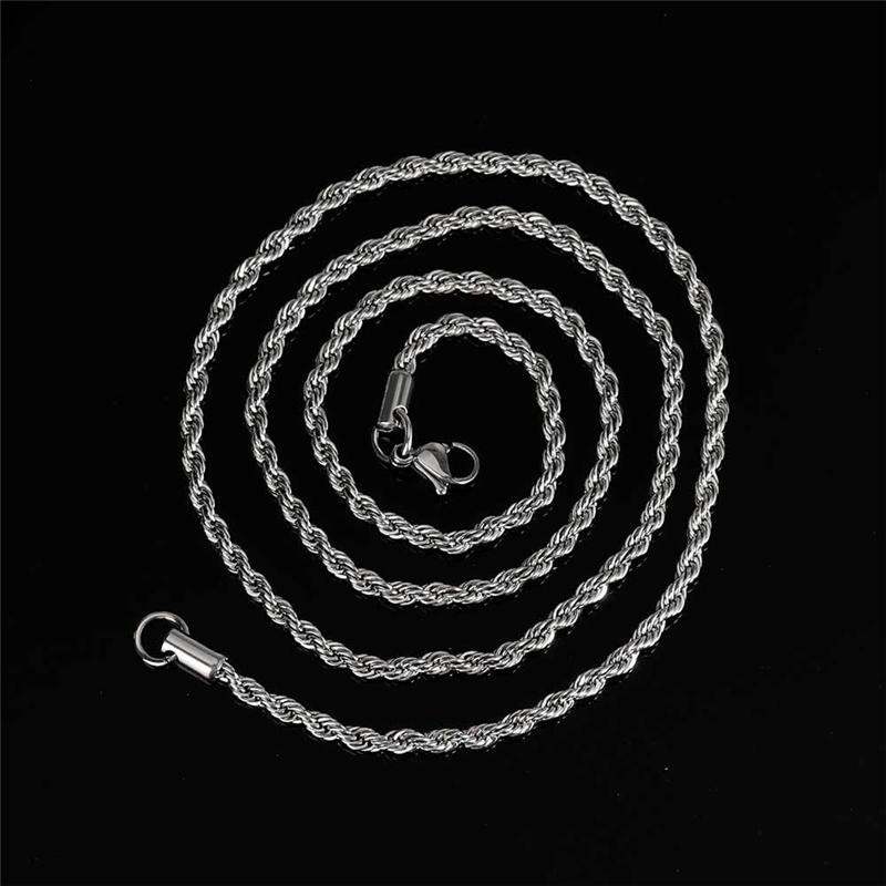 Stainless Steel Rope Chain Necklace 2-5mm Never Fade Waterproof Choker Necklaces Men Women Twist Hip Hop Jewelry 316L Sier Chains Gifts 18-24 Inches