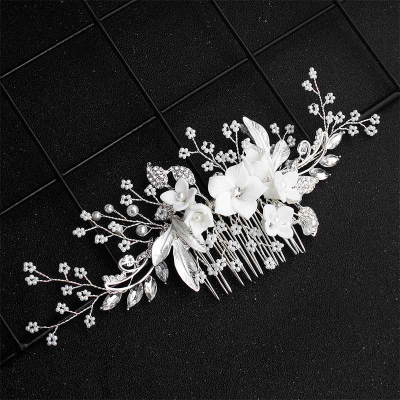 Wholesale-White Ceramic Flowers Wedding Hair Comb Bridal Handmade Hair Jewelry Accessories Headpieces Women