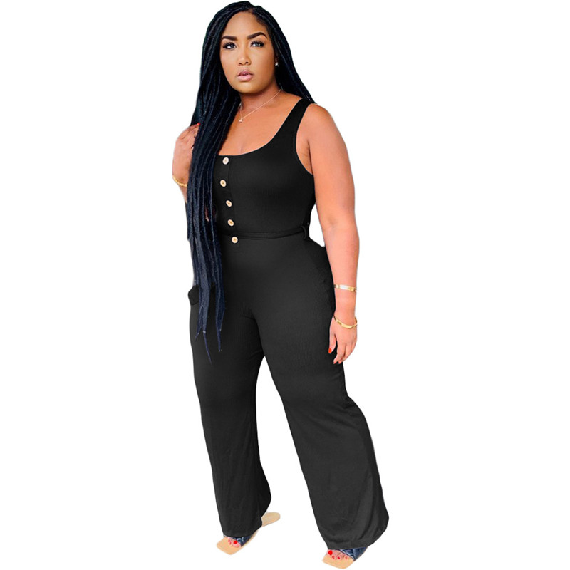 Summer Women Plus Size Jumpsuits 3XL 4XL Sleelevess Solid Rompers Casual Jump Suits Black Wide Leg Pants Sexy Tank bodysuits Overalls 5004