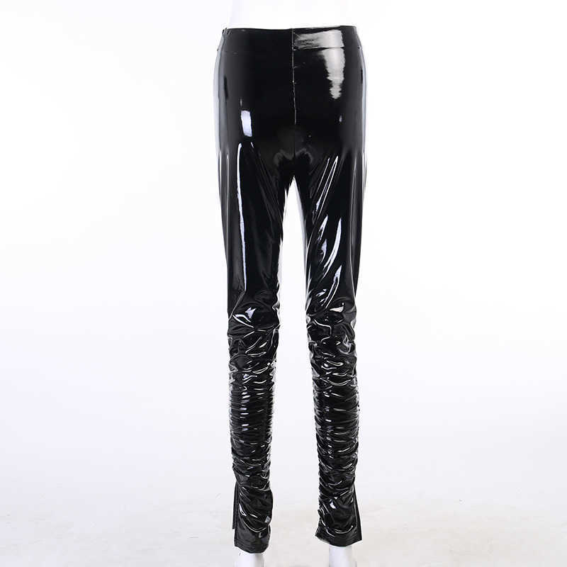 Colysmo Black Leather Pants Bodycon Ruffles Zipper Split High Waist y2k Trousers Party Wear Fall Clothes for Women Fashion 210527
