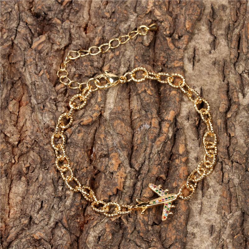 Charm Bracelets EYIKA Curb Link Chain Cross Airplane Bracelet Fashion Women Girl Colorful Cubic Zirconia Bangle Personality Party Jewelry