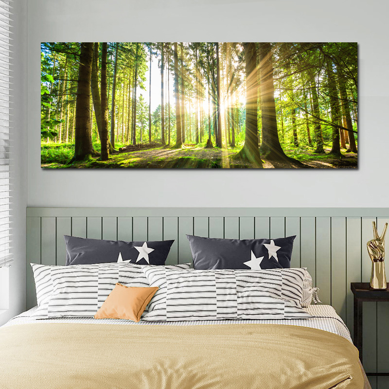 Modern Big Size Canvas Painting Natural Green Tree Forest Sunset Landscape Posters and Prints Wall Art Picture For Living Room
