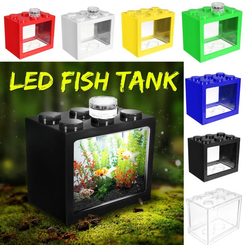 Colorful Clear Mini Aquarium With LED Lamp Light Betta Fish Tank Office Desktop Ornament Decor Multicolor Box Fighting Cylinder