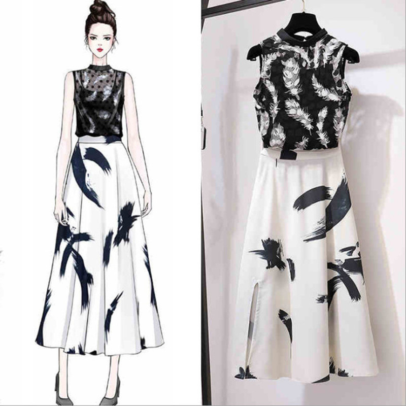 Floral Print 2 Pieces Sets For Woman Summer Lace Sleeveless Tops+Long Skirt Vintage Female Evening Party 2 PCS Suits 210525, Picture color
Floral Print 2 Pieces Sets For Woman Summer Lace Sleeveless Tops+Long Skirt Vintage Female Evening Party 2 PCS Suits 210525, Picture color