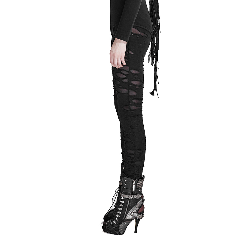 PUNK RAVE Women Pants Gothic Mesh Hole Leggings Fashions Stitching with Elastic Waist Outwear Streetwear Leggings for Women T200606