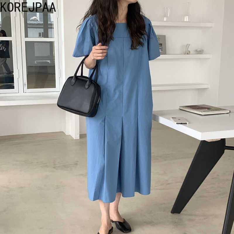 Korejpaa Women Dress Summer Korean Chic Ladies Retro Simple Square Collar Exposed Clavicle Pleated Design Loose Vestidos 210526, Green
Korejpaa Women Dress Summer Korean Chic Ladies Retro Simple Square Collar Exposed Clavicle Pleated Design Loose Vestidos 210526, Green
