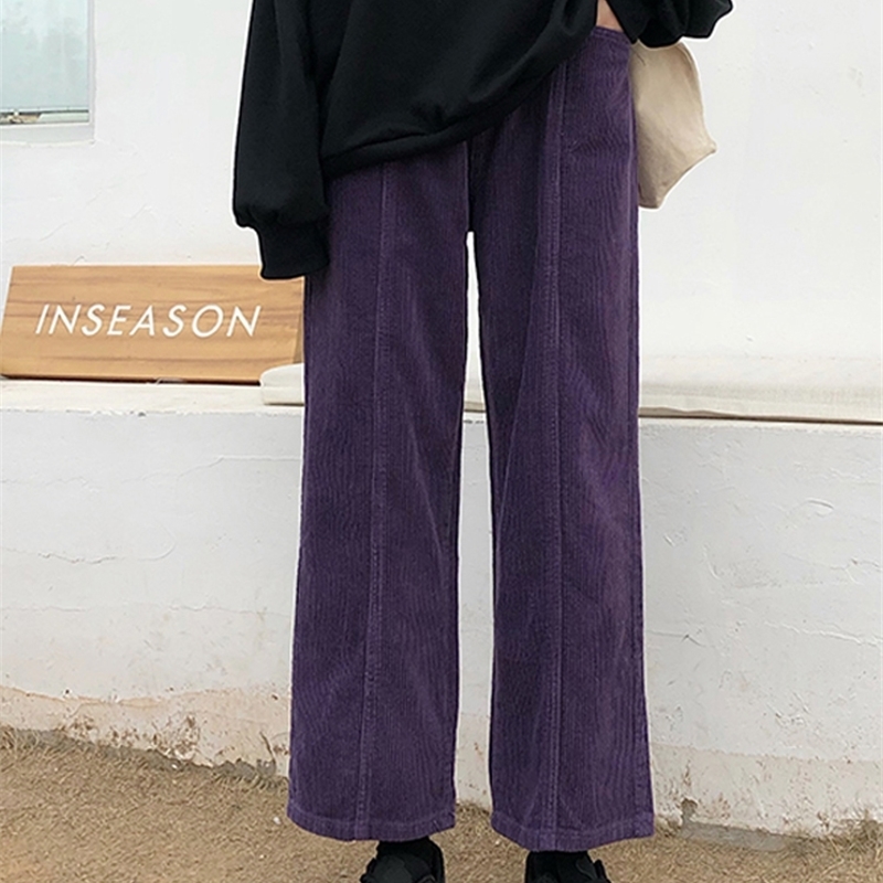 Women's Purple Corduroy Wide Leg Pants: High-Waisted, Loose Trouser For Autumn And Winter B4