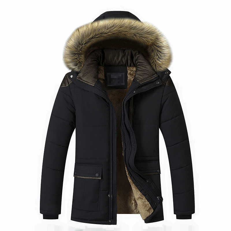 Men Autumn Winter Warm Thick Fleece Parkas Men Waterproof Hooded Fur Collar Parka Jacket Coat Men Fashion Casual Parkas 211014
