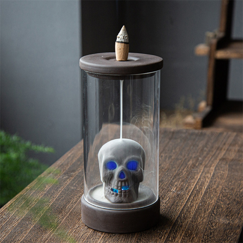 Ceramic LED Backflow Incense Burner Creative Home Decor Skull Pumpkin Waterfall Incense Cones Holder with Windproof Cover от DHgate WW