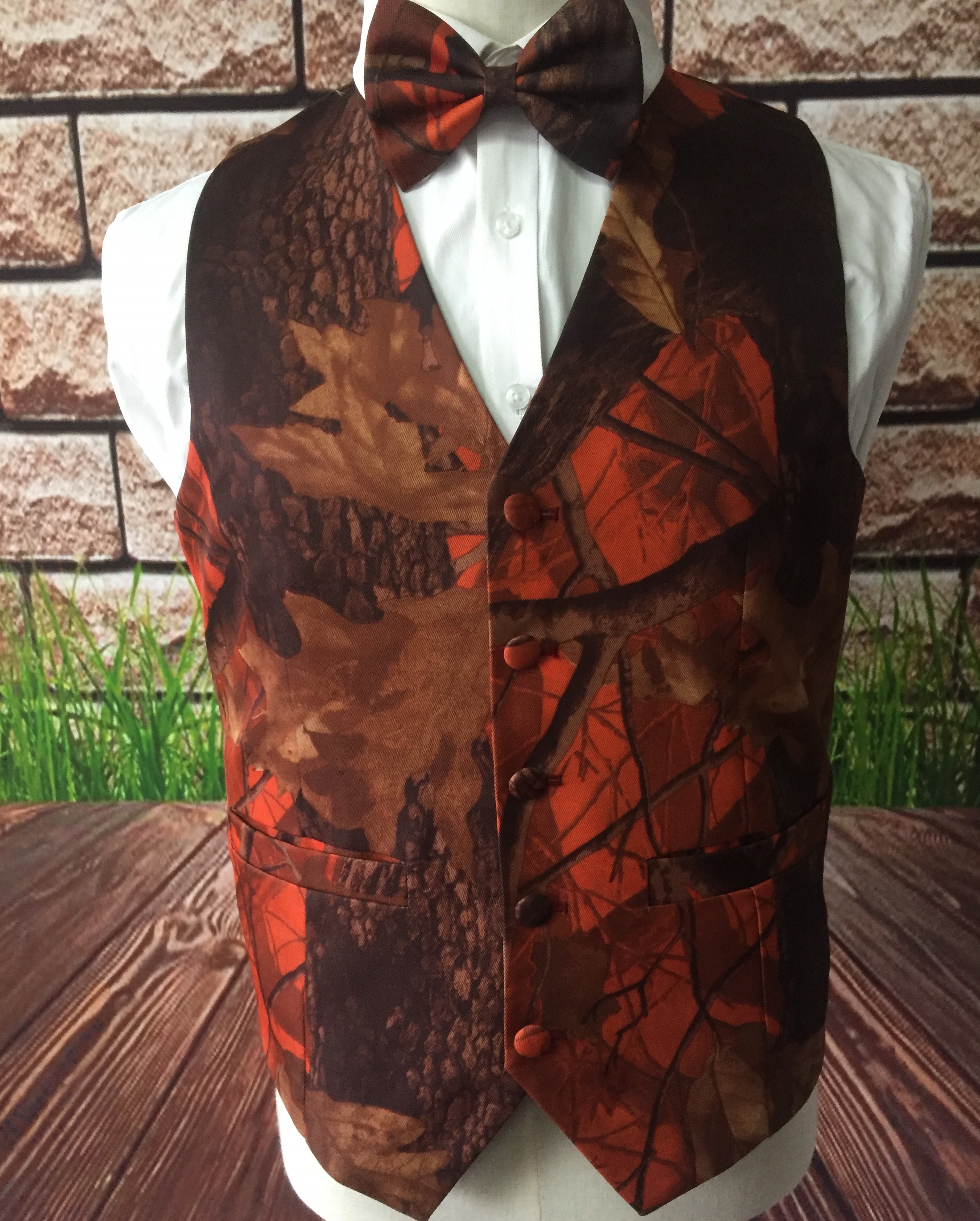 Casual Camo Print Groom Vests Rustick Wedding Camouflage Men's Waistcoat Dresses 2 piece set (Vest+Tie) Custom Made