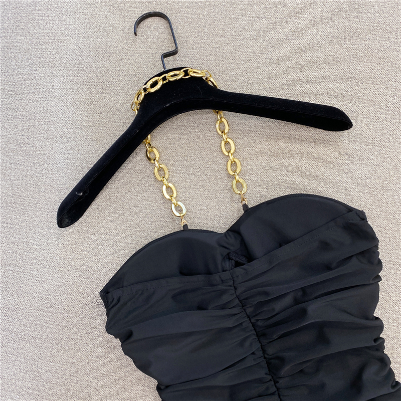 DEAT 2021 Winter Women New Style Fashion Sleeveless Pleated Gold Chain Decoration Casual Slim Tube Top Short Vest RD674 210308