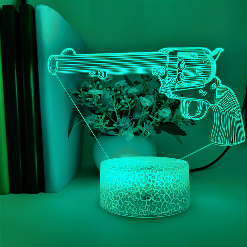 Creative Pistol Image Night Light LED USB 3D Illusion Nightlight Boys Room Table Lamp Kids Birthday Gift Atmosphere Decoration
Creative Pistol Image Night Light LED USB 3D Illusion Nightlight Boys Room Table Lamp Kids Birthday Gift Atmosphere Decoration