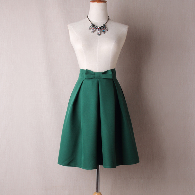 Neophi Causual Bow Pleated Women Skater Skirts Knee Length Winter High Waist Ladies Solid Black Ball Gown Saia S-XXL S8423 210309