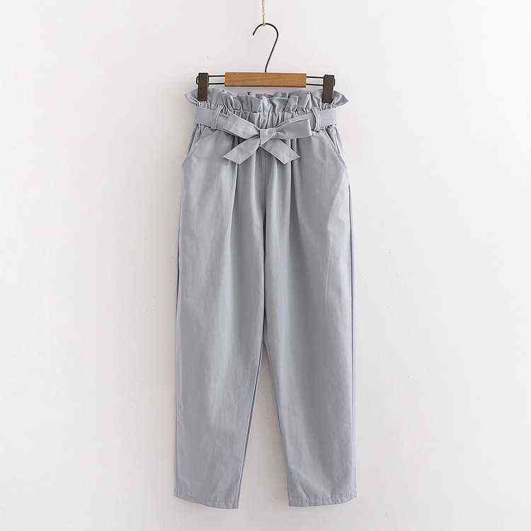 Summer Elastic Waist Casual Pants Women With Belt Cotton Harun Womens Pink Ladies Wide 211115