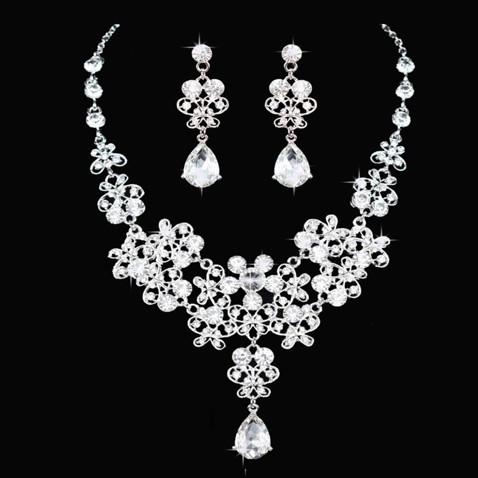 Shiny Bridal Wedding Jewelry Sets Crystal Tiaras And Crown Rhinestone Necklace Drop Earrings For Wedding Party Quinceanera Formal Occasion
