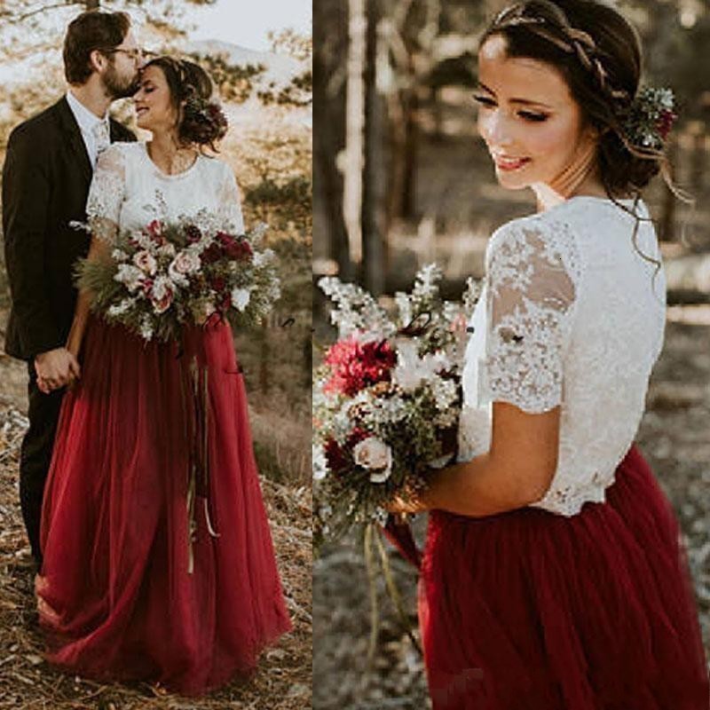 2021 New Country Wedding Vintage Two Pieces Ivory Lace Top Dark Red Burgundy Tulle Skirt Floor Length Bridal Gowns Boho 435g, Multicolor
2021 New Country Wedding Vintage Two Pieces Ivory Lace Top Dark Red Burgundy Tulle Skirt Floor Length Bridal Gowns Boho 435g, Multicolor