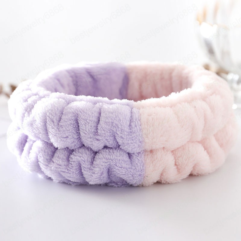 Coral Fleece Headband Grass Bud Hairband Elastic Hair Band Splicing Color Headwrap Turban Makeup Plush Hair Accessories