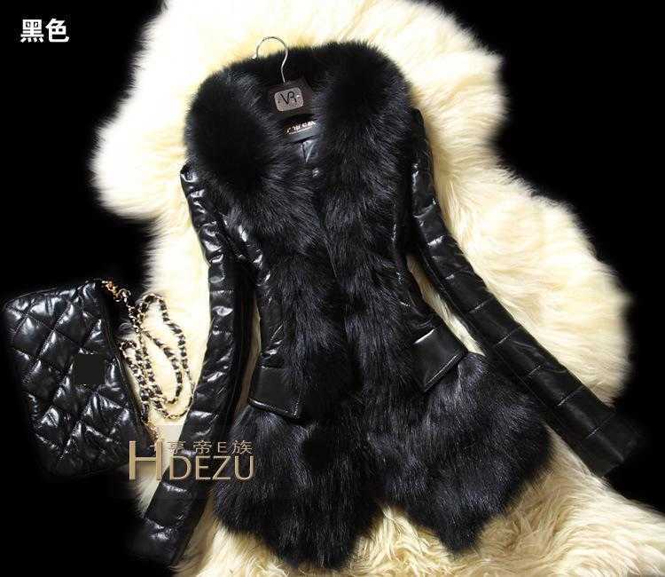 PU Leather Faux Fur Women Coat Casual Fluffy Coat Black Faux Fur Collar Jacket Coat 211019