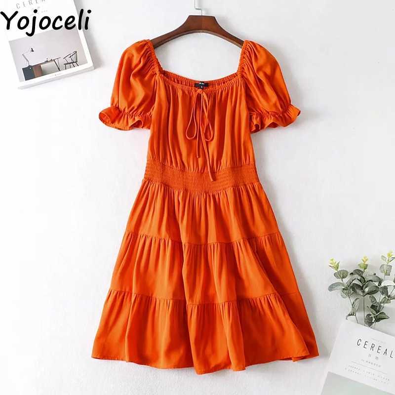 Yojoceli Elegant ruffle pleated short dres Summer sexy beach bow Casual cool cute daily vestidos 210609