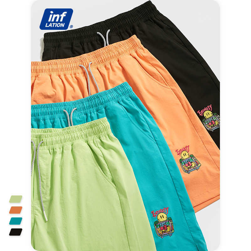 INFLATION Candy Color Shorts Men Women Harajuku Cartoon Embroidery Elastic Waist Casual Couple 3637S21 210629