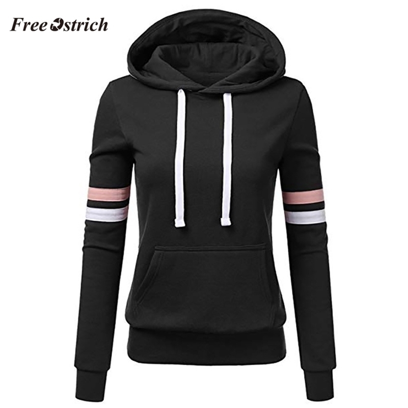 Free Ostrich Autumn Hoodies Women Winter Sweatshirt Stripe Long Sleeve Hooded Pocket Pullover femme Sweatshirts ladies Tops 10 201102
