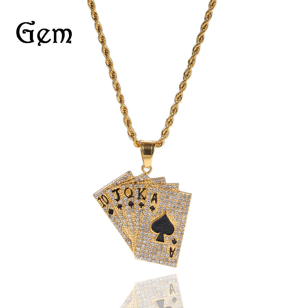 Trendy hip hop new diamond inlaid playing card Stainless Steel Pendant Necklace Street men's jewelry
Trendy hip hop new diamond inlaid playing card Stainless Steel Pendant Necklace Street men's jewelry