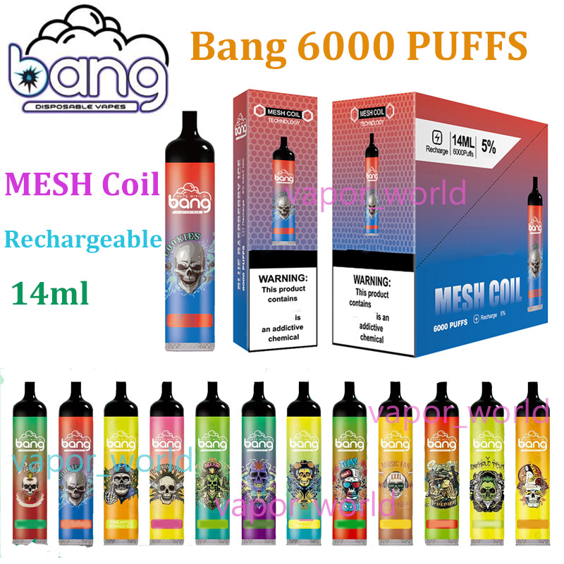 Bang XXL 6000 Puffs Bars Mesh Coil Disposable E cigarettes Vape Pen 14ml Pre-filled Pods Cartridge 850mAh Rechargeable Battery duo max pro
Bang XXL 6000 Puffs Bars Mesh Coil Disposable E cigarettes Vape Pen 14ml Pre-filled Pods Cartridge 850mAh Rechargeable Battery duo max pro