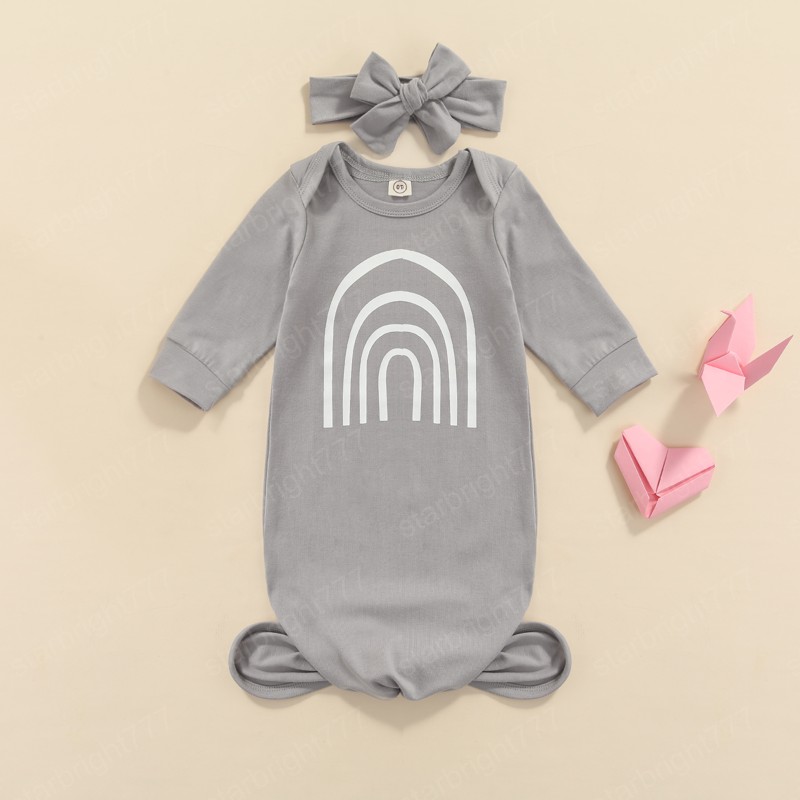 4 Colors Newborn Baby Girls Boys Sleeping Bags Turban 2pcs Outfits 0-6M Rainbow Printed Long Sleeve Blanket Sleeping Bag