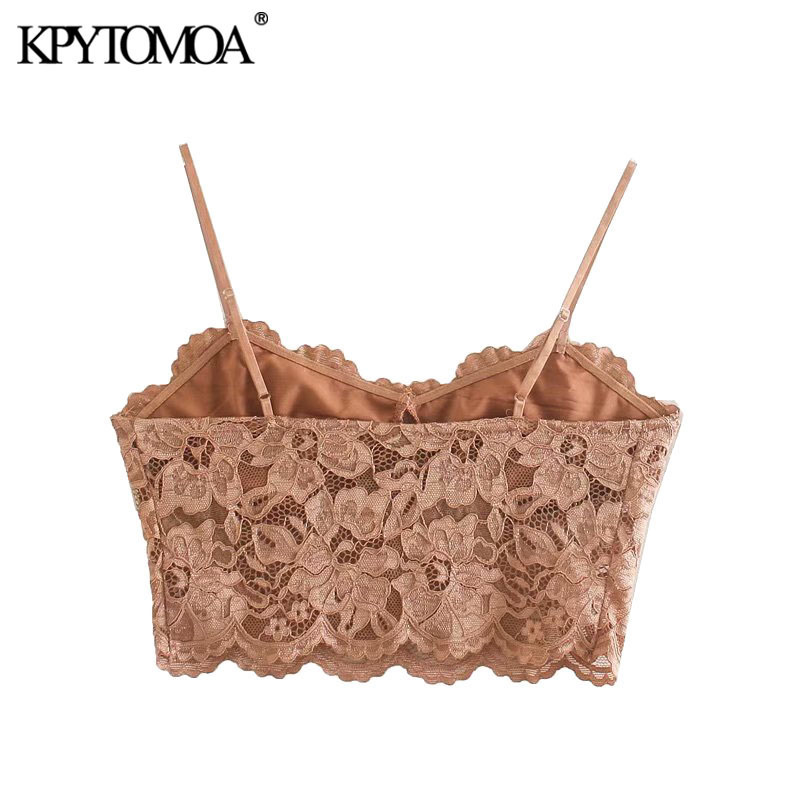 KPYTOMOA Women Sexy Fashion Lace Bralette Cropped Tank Top Vintage Backless Adjustable Thin Strap Female Camis Chic Tops 201028