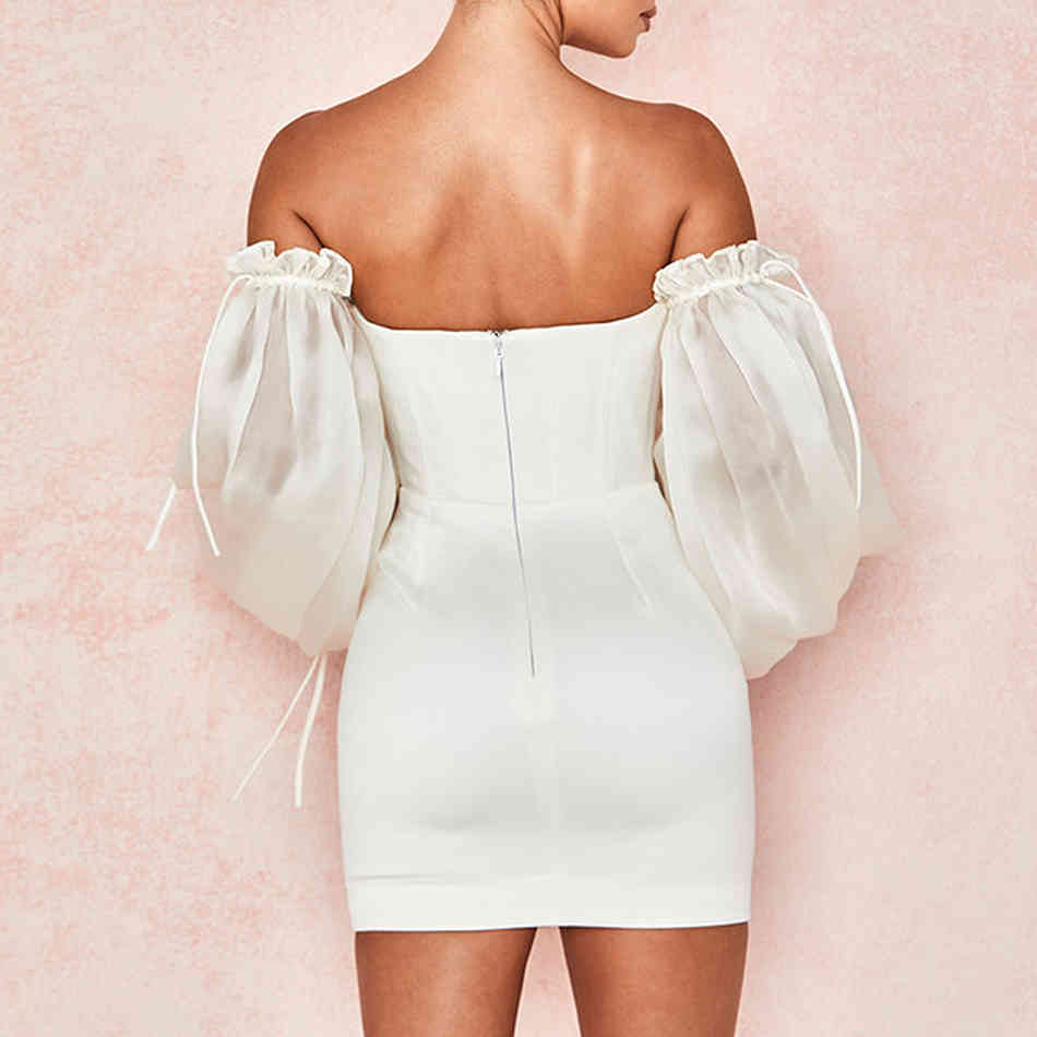 Summer Dress Female Long Sleeves Strapless Mini Sexy Bodycon Chic Club Celebrity Party 210525