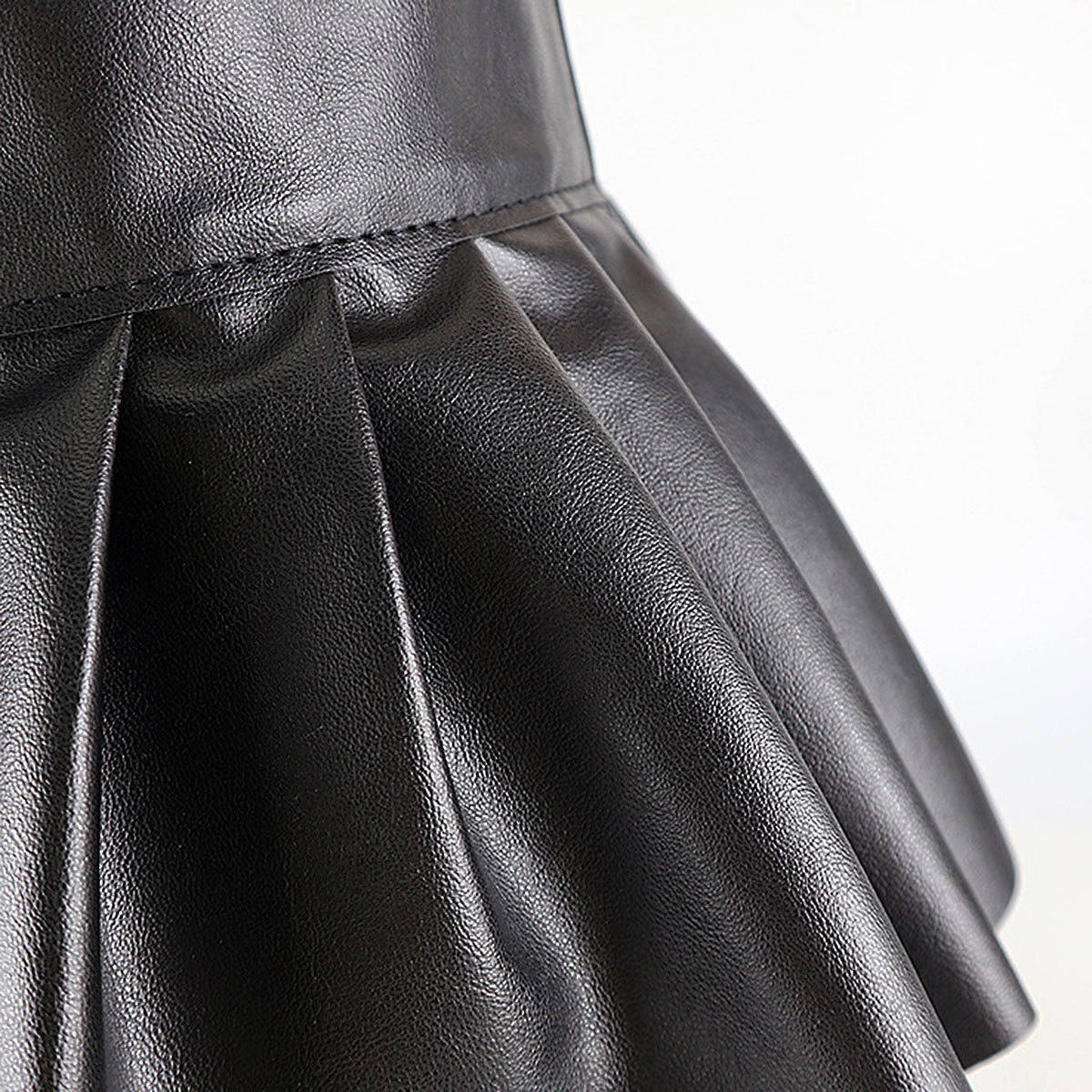 Womens Ladies Sexy Skirts Ladies Faux Leather Pleated Skirts Split Embellished Studded A-Line Mini Skirt for Parties Clubwear 210309