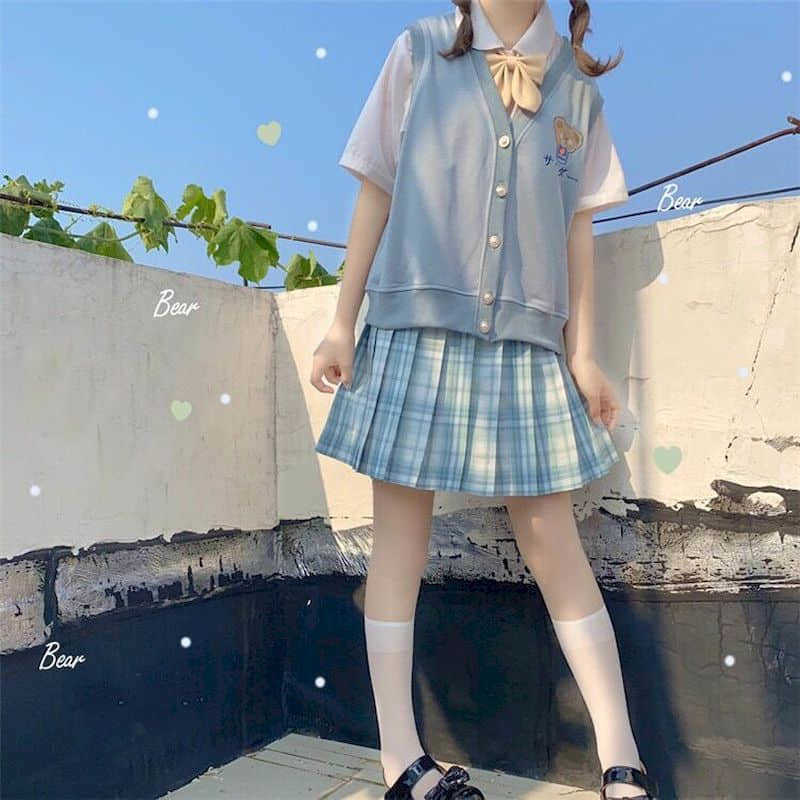 Purple vest female autumn Japanese soft sister cute bear Korean version loose wild student jacket 210526