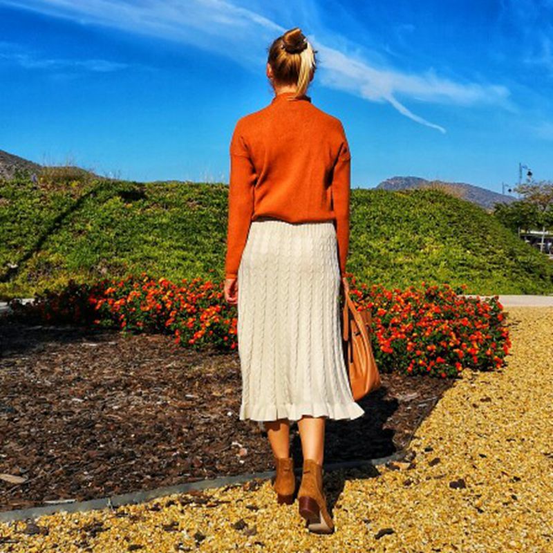 GIGOGOU Cable Twist Women Knitted Skirts Autumn Winter Thick Warm Midi Skirt Elastic Band High Waist Tulle Skirt for Women 210306