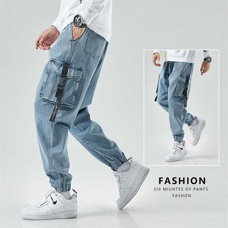 Men Joggers Cargo Denim Pants Baggy Harem Japanese Streetwear Styke Male Ankle Harajuku Casual Hip Hop Jeans Trousers Men 211120