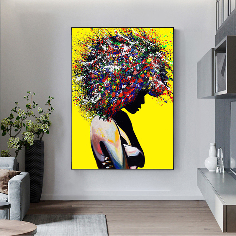 Colored Hair Woman Oil Painting On Canvas Posters and Prints Abstract Wall Art Graffiti Woman Pictures For Living Room Decor