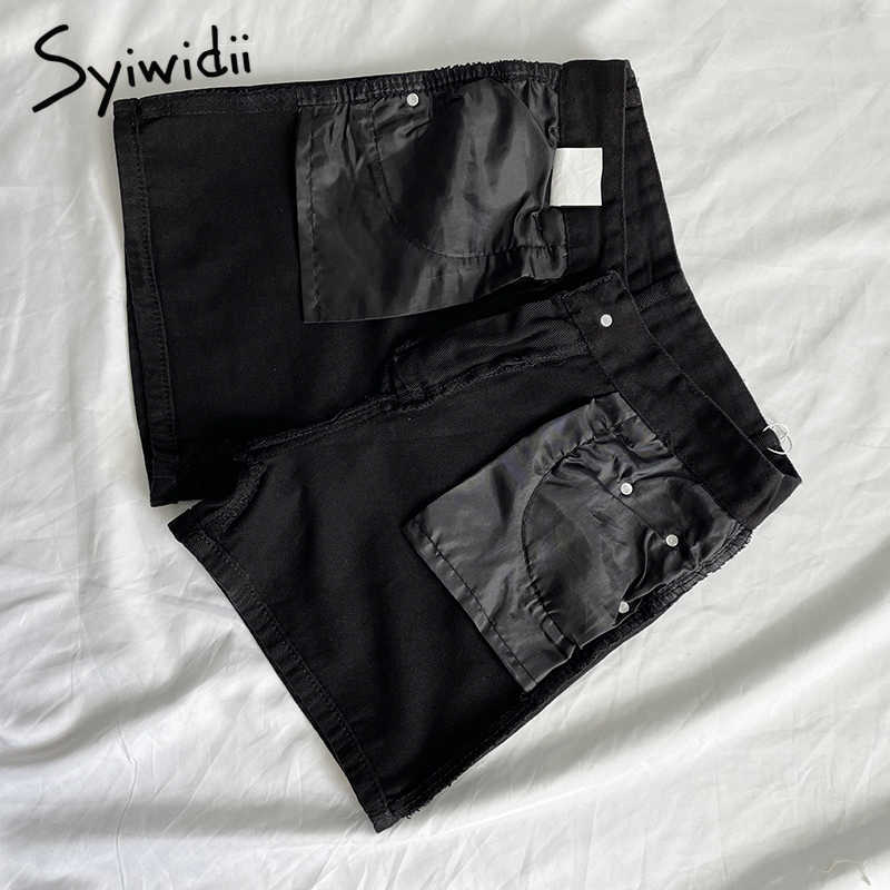 Syiwidii Womens High Waisted Denim Shorts Jean Summer Black Clothing White Fashion Solid 100% Cotton Zipper Fly Casual 210714