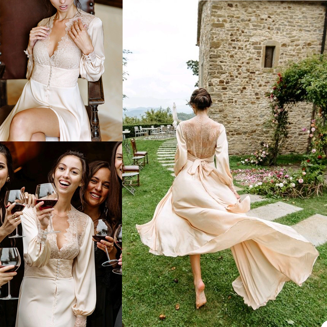 New Arrival Bridal Wedding Robe Lace Appliques Long Sleeve Bridesmaid Nightgonws Bride Gowns Kimono Pregnant Photoshoot Dress