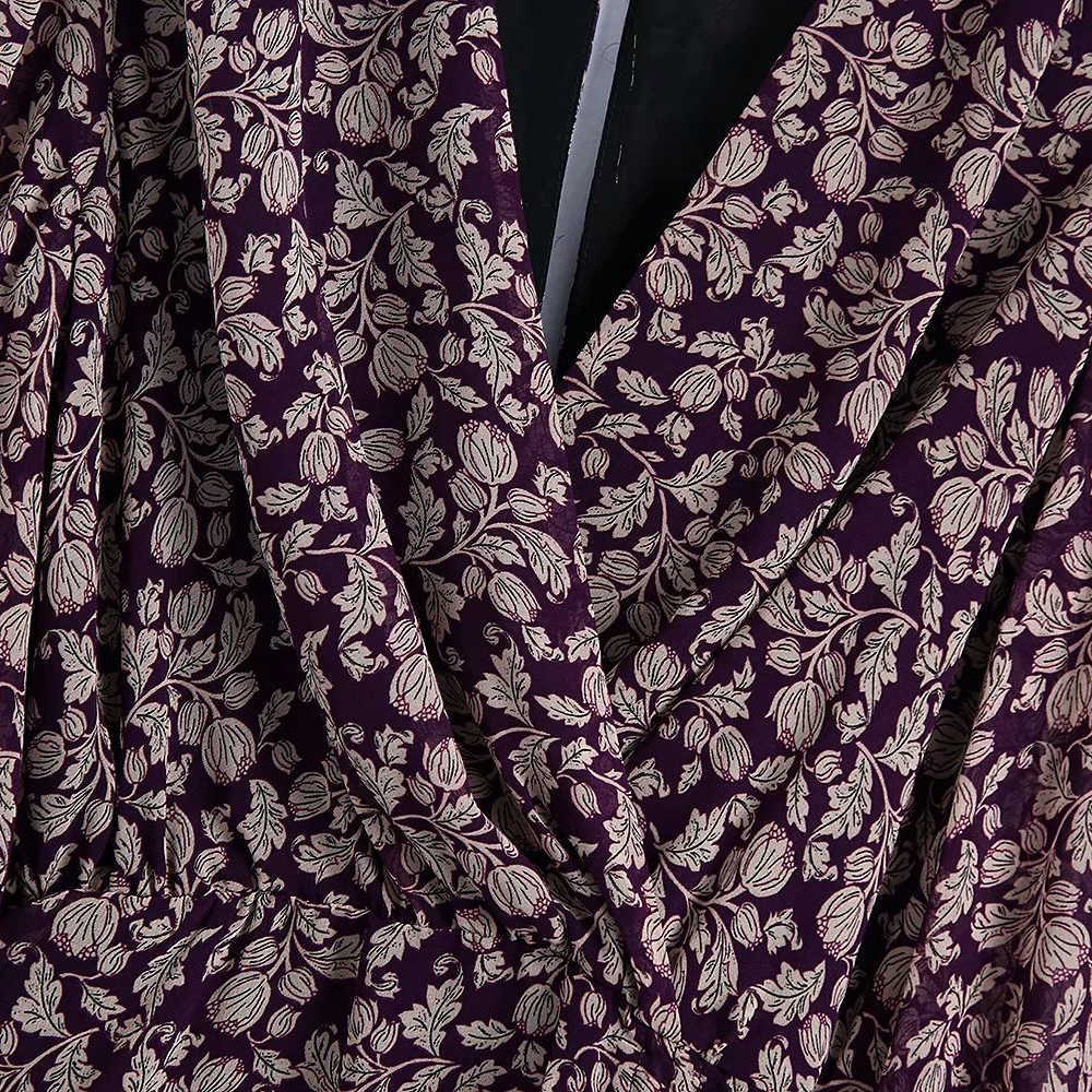 Women Printed Draped Short Dress V-neckline Ruffled Hem Vintage Retro Casual Elegant Chic Mini Woman Dresses 210709