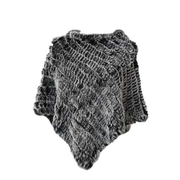 Real Rabbit Fur Knitted Poncho Vest Fashion Wrap Coat Shawl Lady Scarf Natural Wedding Party Wholesale Cape 211020