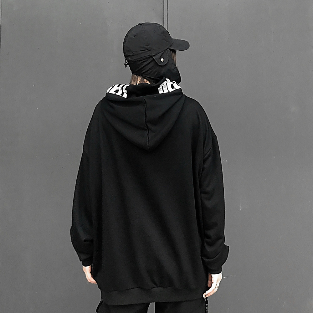 Letter Moon Print Turtleneck Pocket Hooded Sweatshirt Gothic Pullover Hoodies Woman Man Streetwear Hip Hop Harajuku Punk Korean LJ200808