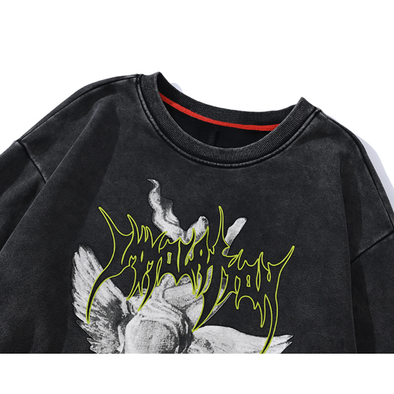 Mens Hip Hop Sweatshirt Pullover Fallen Angel Streetwear Harajuku Pullover Washed Sweat Shirt Cotton Loose Hoodie Autumn 201020