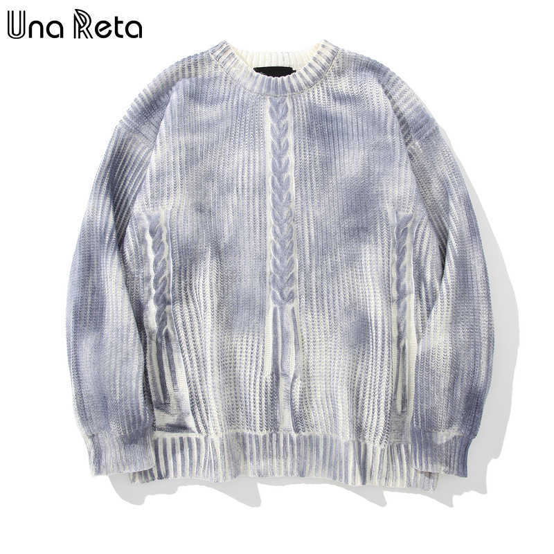 Una Reta Tie Dye Sweater Men Autumn Streetwear Men Clothing Hip Hop Pullover Men Hole Oversize Sweater 211008