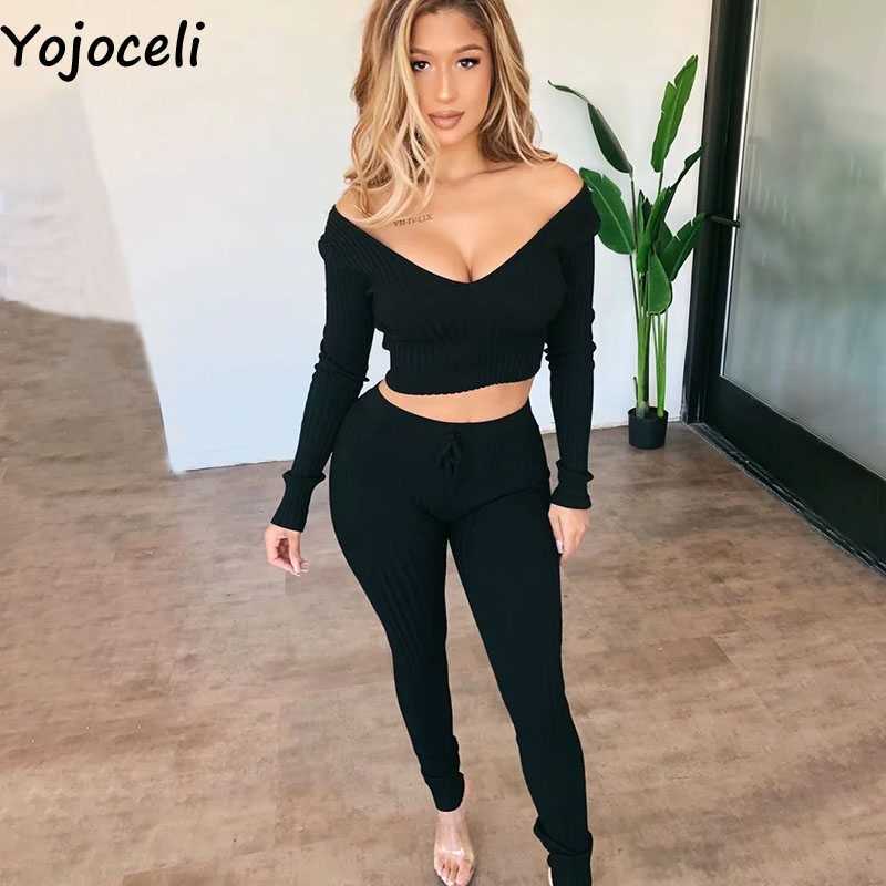 Yojoceli Elegant 2 pieces set knitted jumper romper Casual knitting warm Autumn winter cool overalls 210609