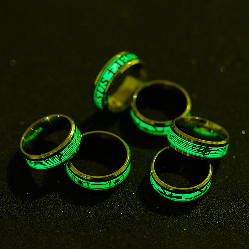 Creative Design Music Score Rings Stainless Steel Cool Fluorescent Ring for Men Women with Letter Noctilucent Finger Rings Jewelry Gift Wholesale Pric