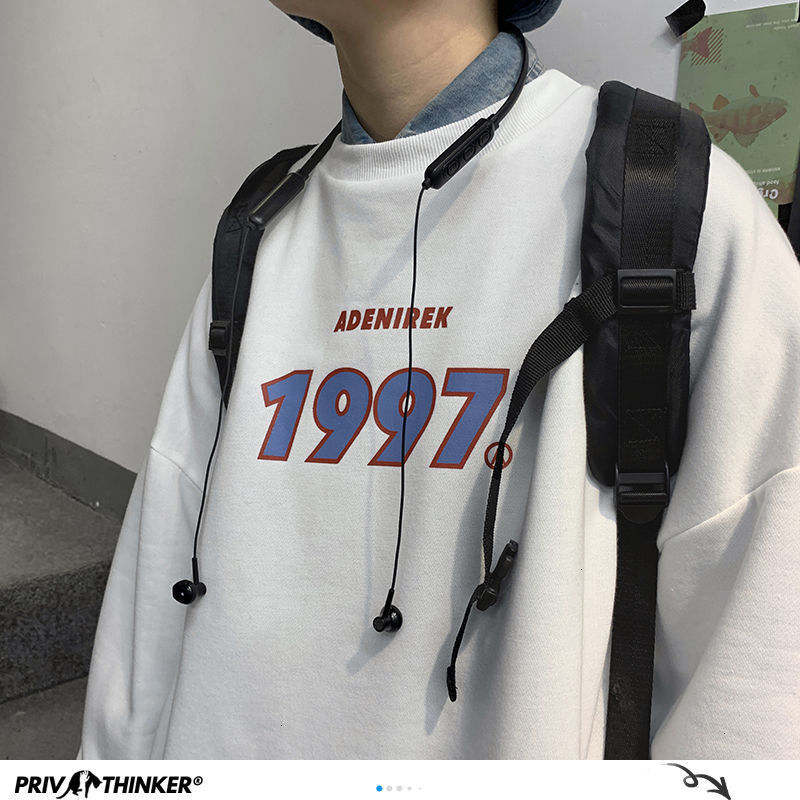 Privathinker Autumn Men Casual Sweatshirts Harajuku 1997 Printed Men Oversized Hoodies Korean Man Casual Loose Pullovers 201020